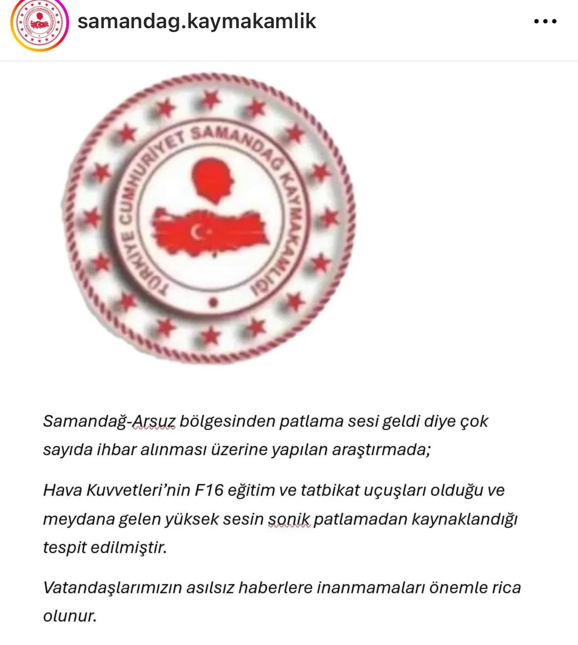 Samandağ Kaymakamlığından "sonik patlama" açıklaması