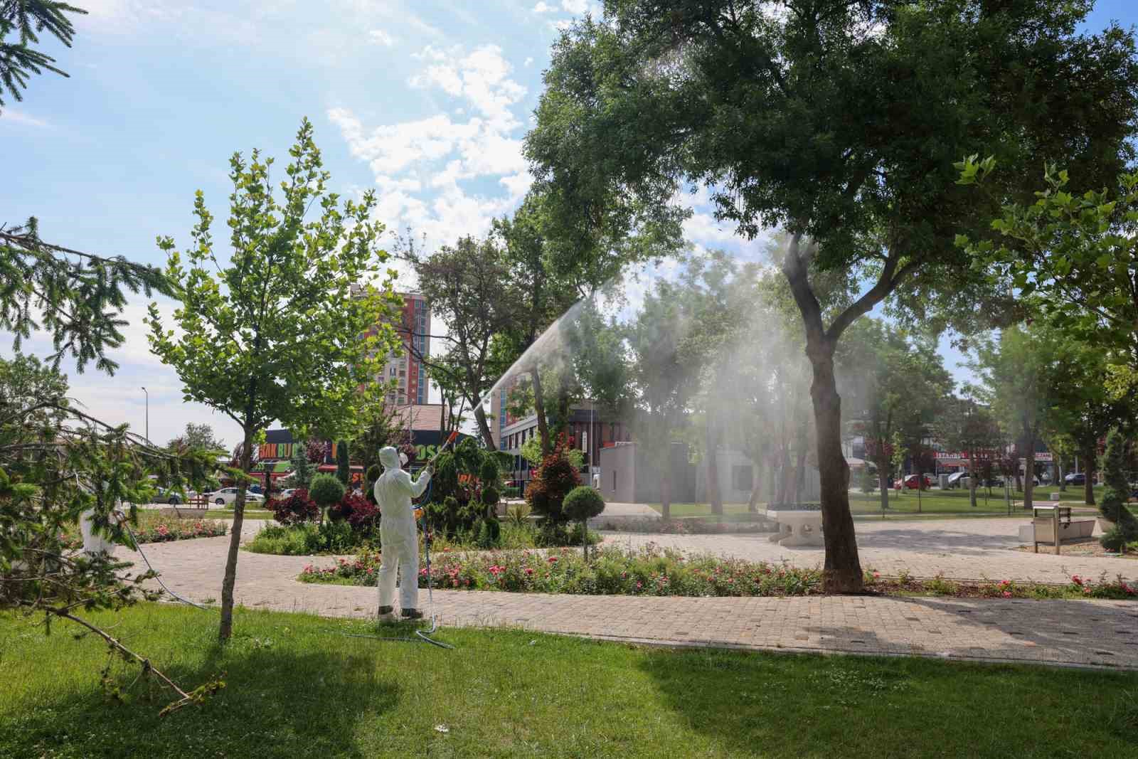 Selçuklu’da yeşil alanları ilaçlama çalışmaları devam ediyor
