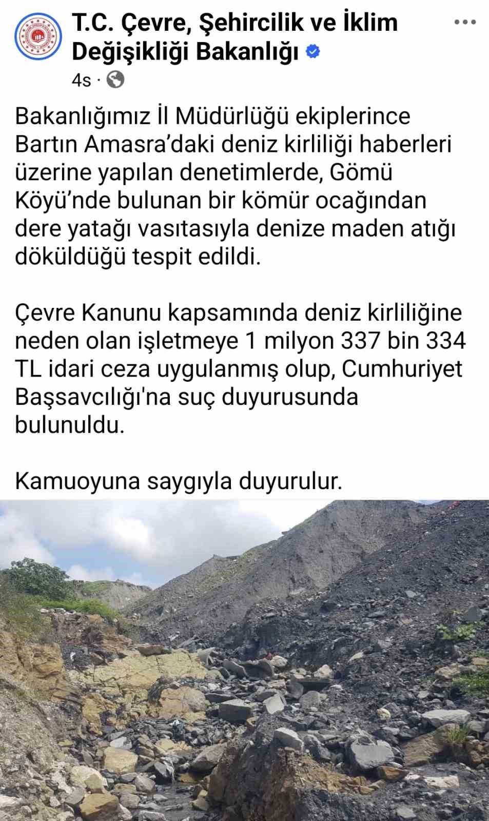 Denizi kirleten maden ocağına 1 milyon TL’lik ceza
