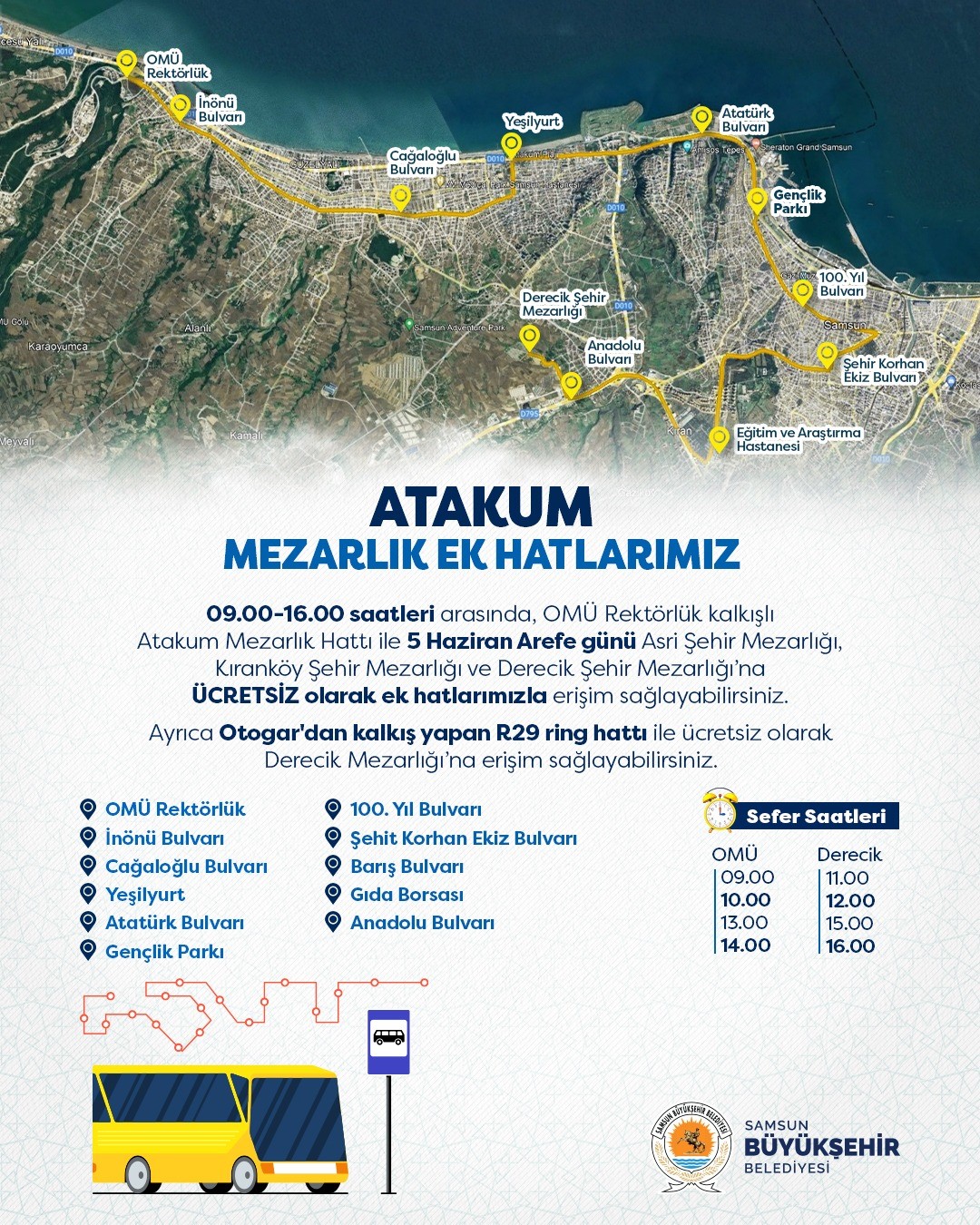 Samsun&rsquo;da bayramda toplu ulaşım &uuml;cretsiz
