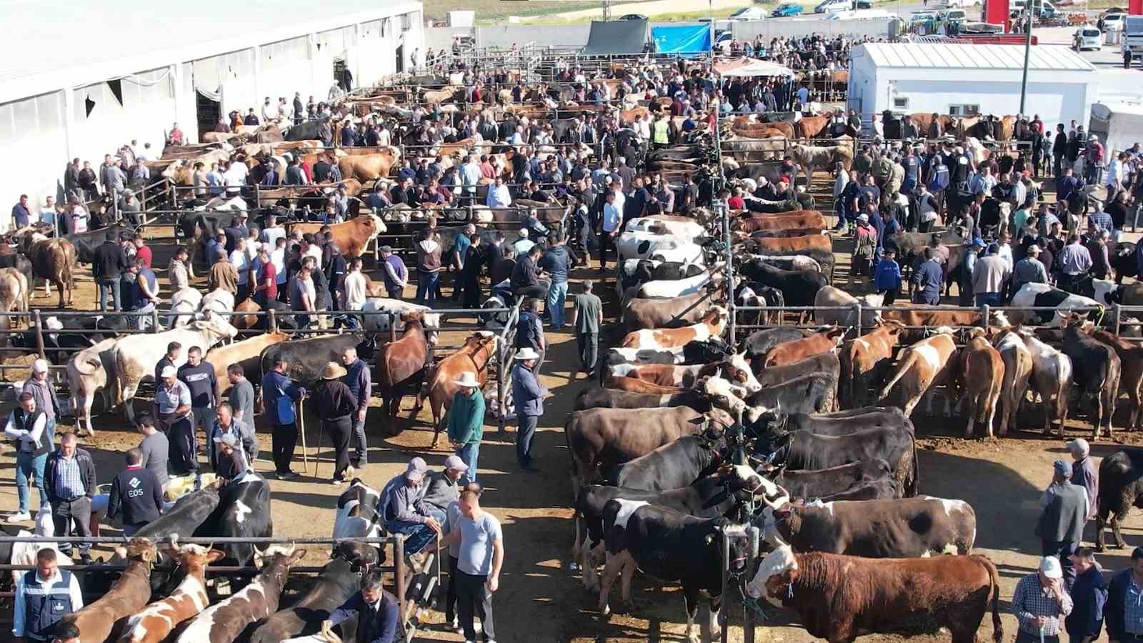 Kurban pazarındaki yoğunluk havadan görüntülendi