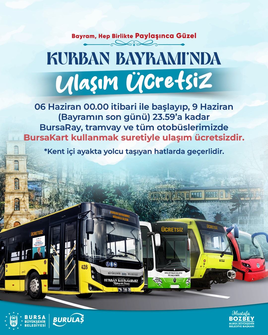 Bursa’da Kurban Bayramı boyunca ulaşım ücretsiz