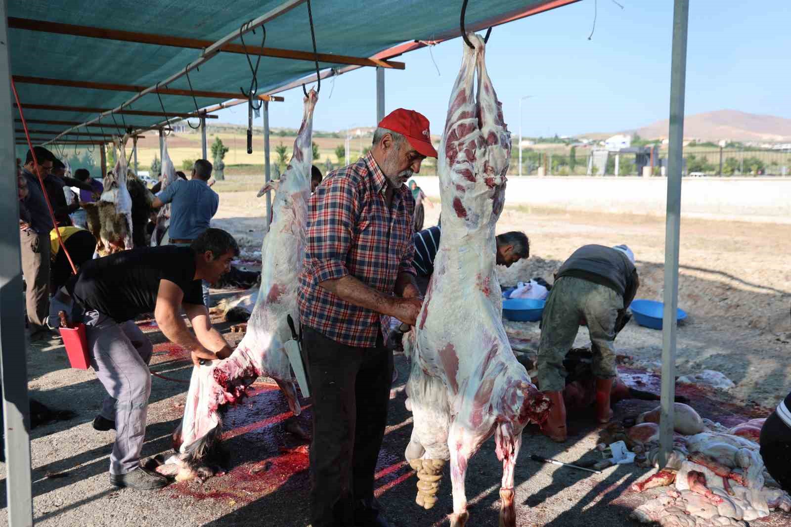 Elazığ’da bayram namazını kılan vatandaşlar, kurbanlarını kesti