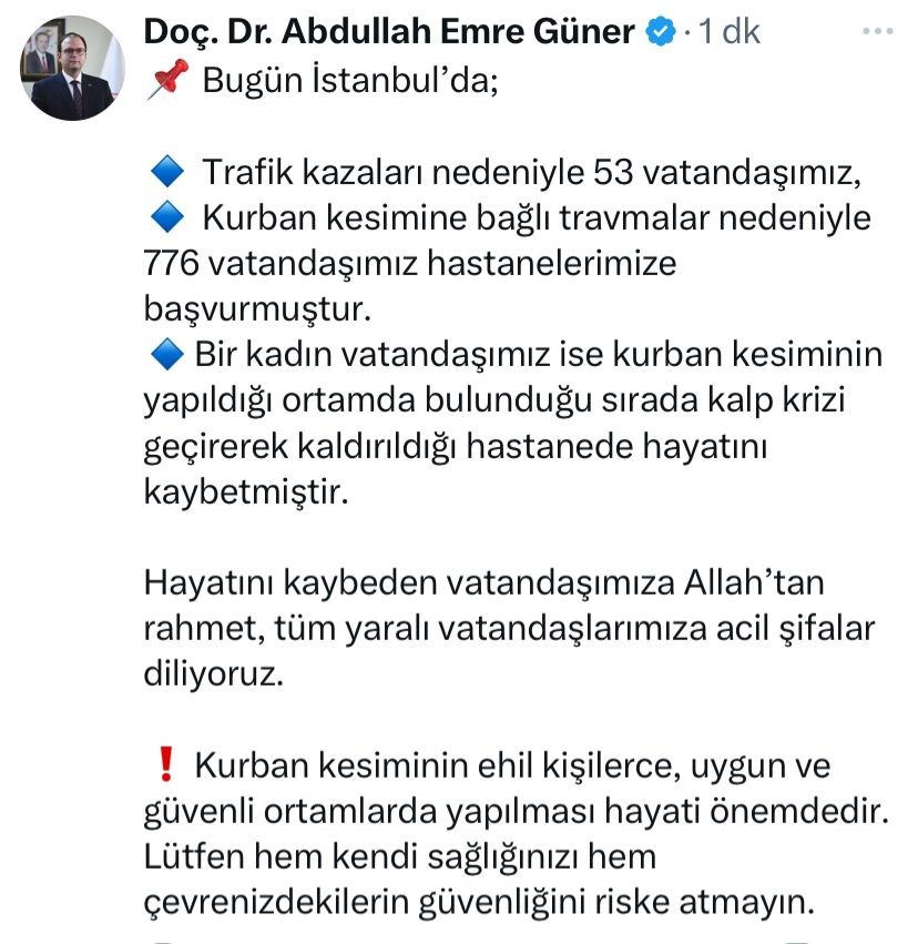 İstanbul İl Sağlık Müdürü Doç. Dr. Abdullah Emre Güner, bayram bilançosunu açıkladı