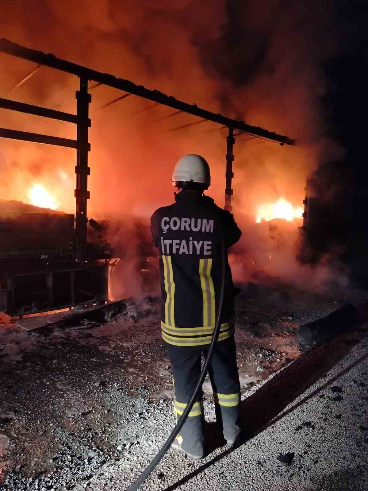 &Ccedil;orum&rsquo;da tırın dorsesi alev alev yandı
