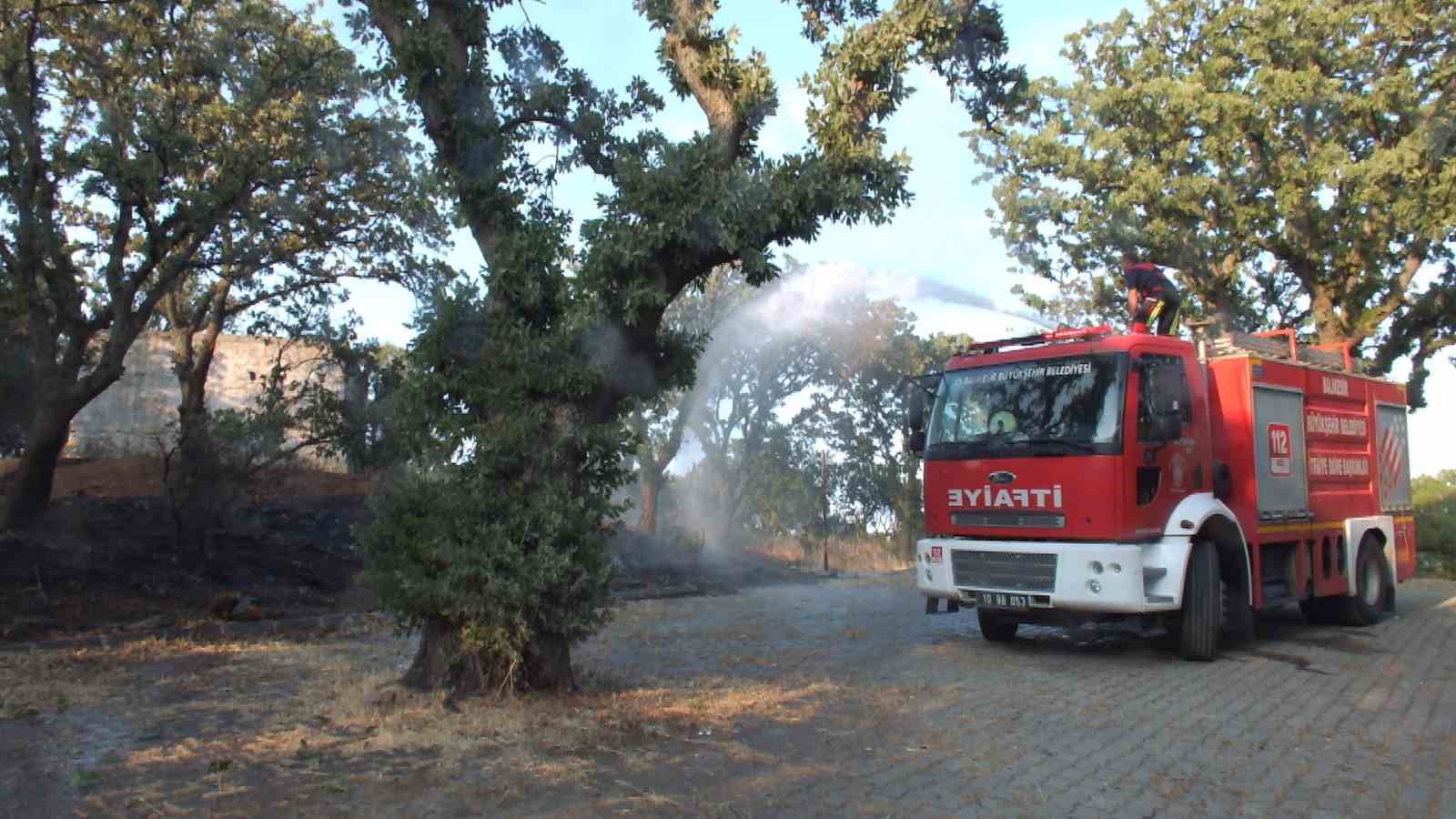 Balıkesir’de ot yangınını tüplerle söndürdüler
