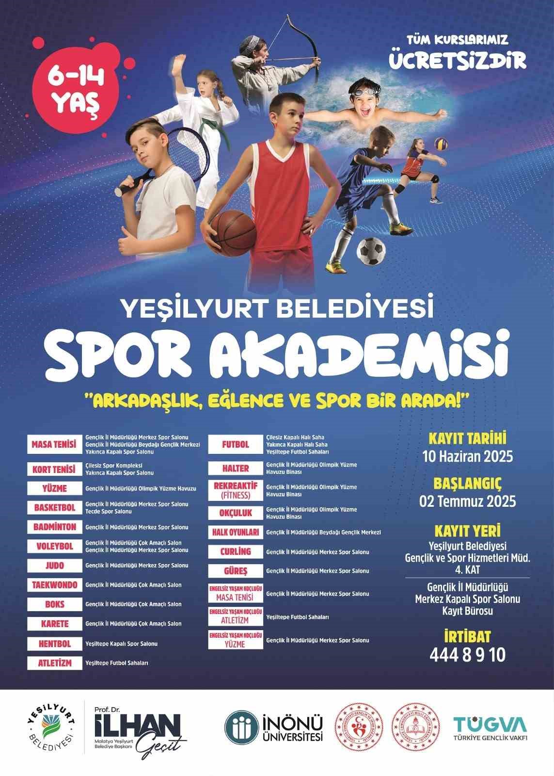 Yeşilyurt Belediyesi&rsquo;nin &uuml;cretsiz spor akademisi kayıtları başlıyor
