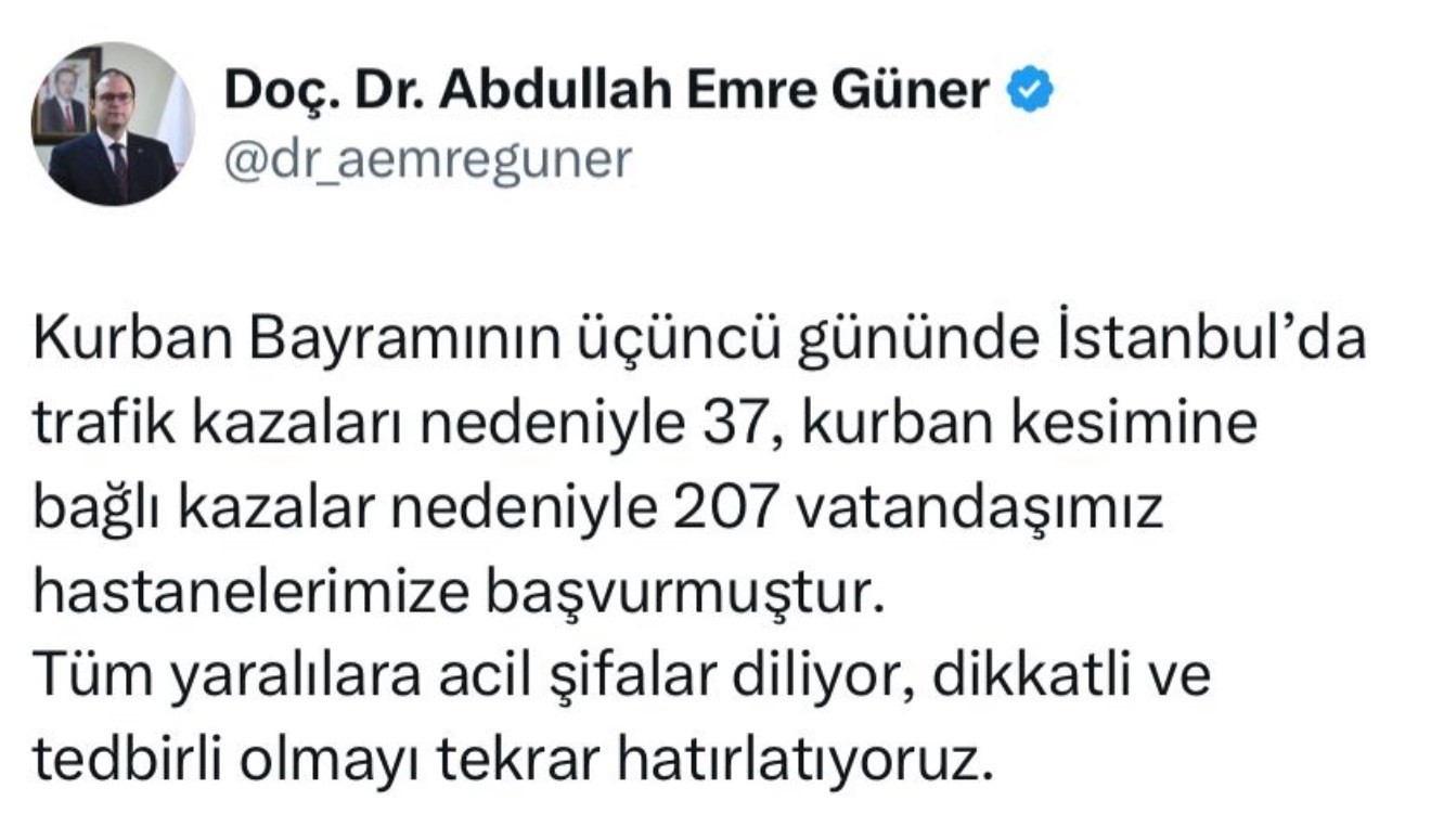 İstanbul’da bayramın 3’üncü gününde 244 kişi hastaneye başvurdu