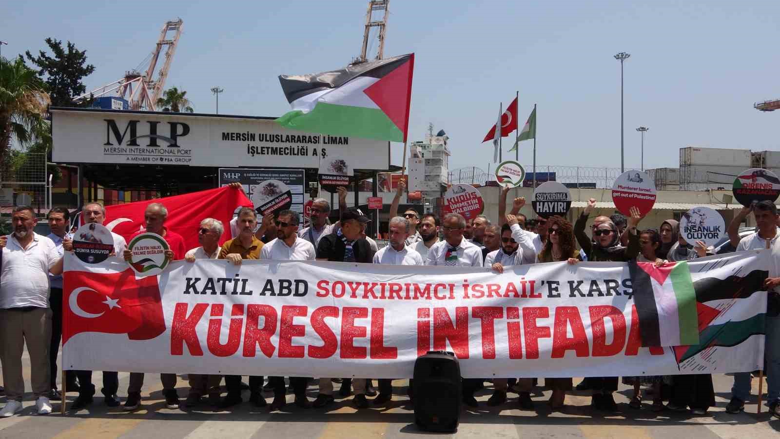Mersinde, srailin Madleen gemisine mdahalesi protesto edildi
