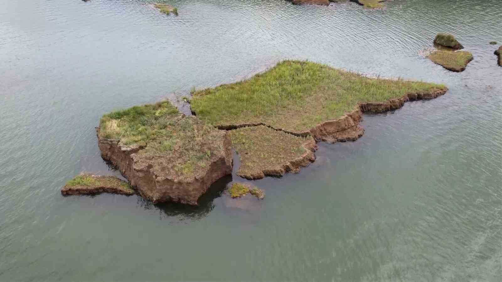 Tabiat varlığı y&uuml;zen adalar baraj ortasına sabitleniyor
