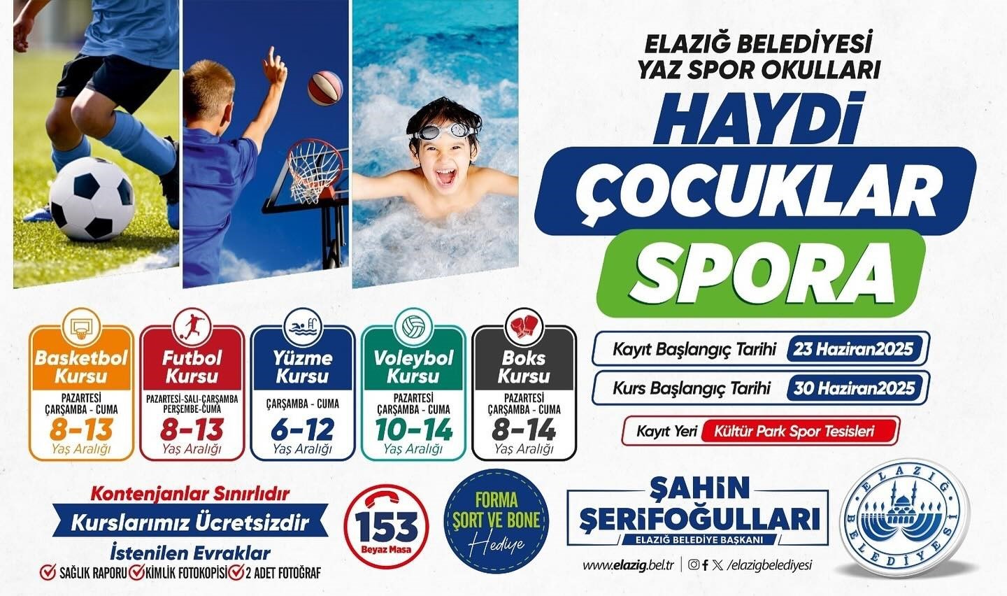 Elazığ Belediyesi ücretsiz yaz spor kursları başlıyor