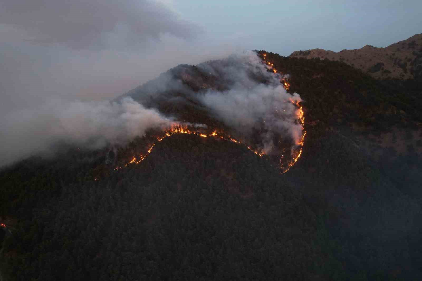 Rüzgara karşı mücadele veren ateş savaşçıları 500 hektar ormanı yanmaktan kurtardı