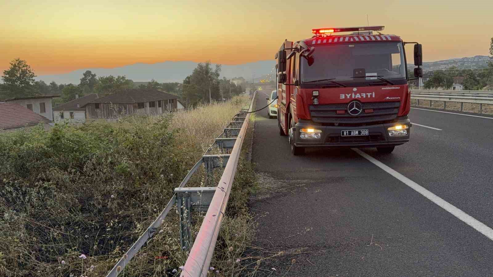 Yol kenarına atılan izmarit, otları yaktı

