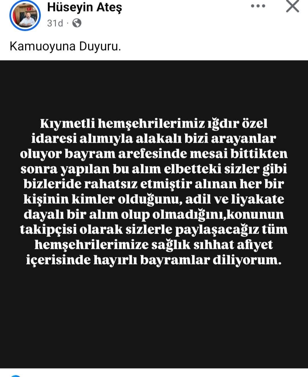 MHP İl Başkanından Iğdır İl Özel İdaresi personel alımına tepki