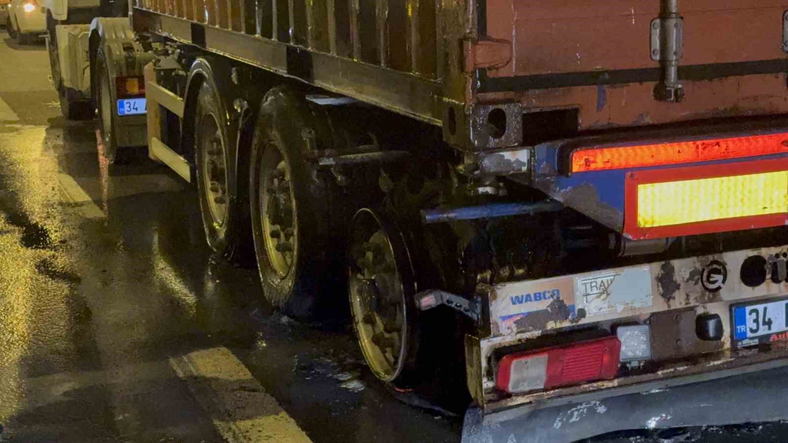 TEM’de seyir halinde olan tırın lastikleri alev aldı