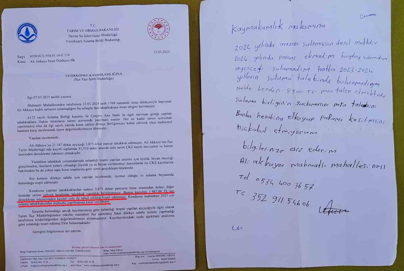 Çiftçiler, Vezirköprü Sulama Birliği’nden şikayetçi
