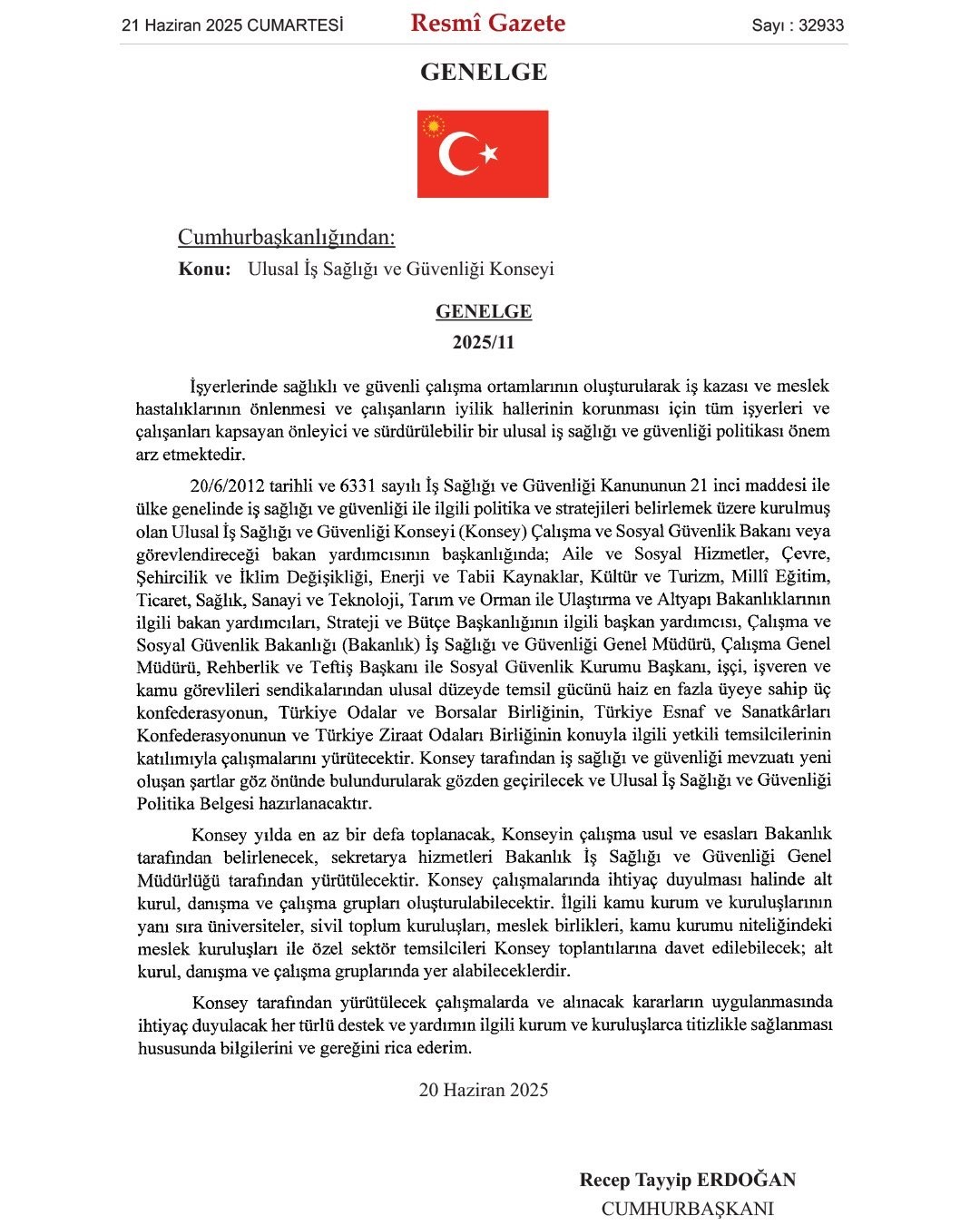 Ulusal İş Sağlığı ve Güvenliği Konseyi toplanıyor