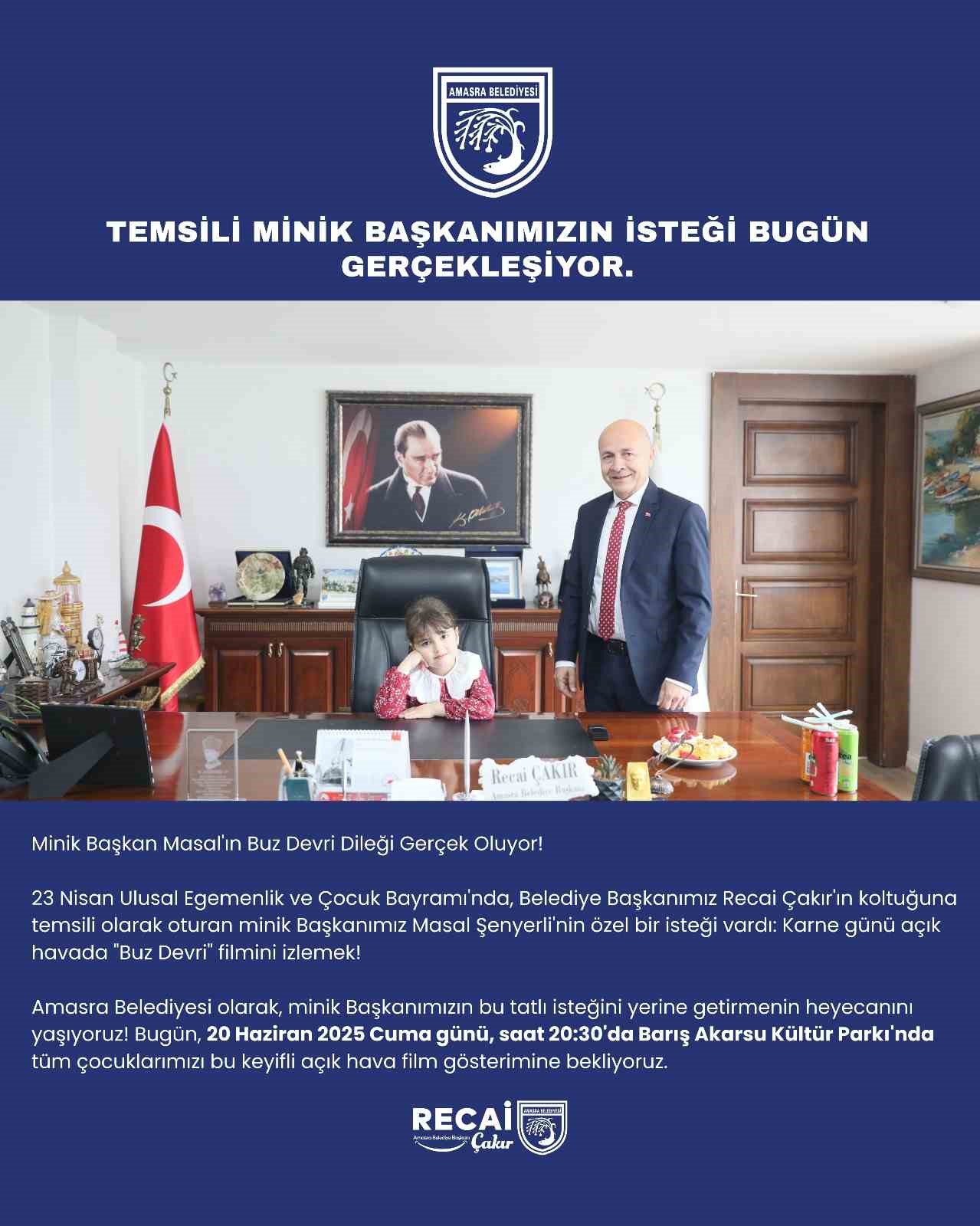 &Ccedil;ocuk başkanın ilk talimatı karne g&uuml;n&uuml;nde yerine getirildi
