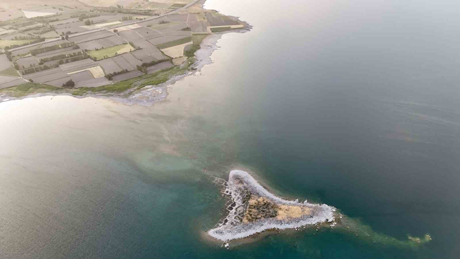 Tatvan sahilinde mikrobiyalit ve adacıklar ortaya çıktı