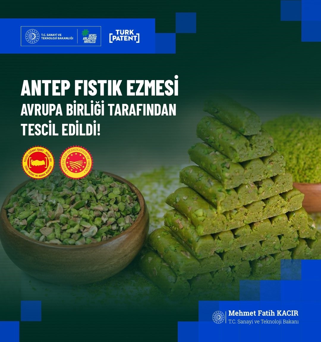 Antep Fıstık Ezmesi coğrafi tescil alan 36’ıncı ürün oldu