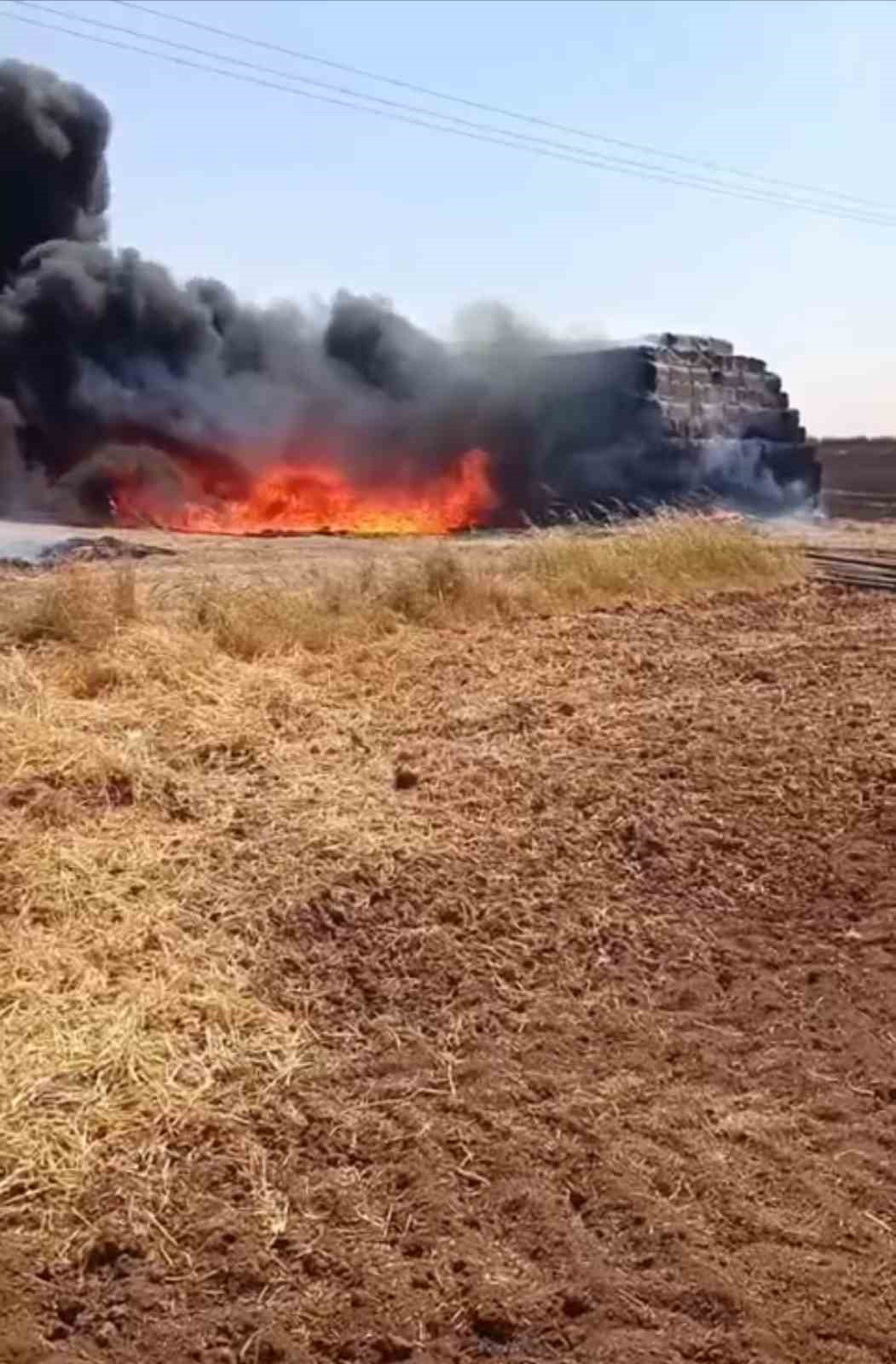 Mardin’de çıkan yangında 25 ton saman ve 300 sulama borusu yandı