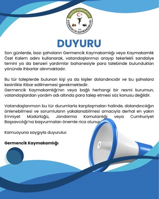 Germencik Kaymakamlığı’ndan dolandırıcılık uyarısı
