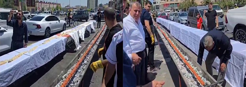 Mardin’in plakasını simgeleyen 47 metrelik kebap yapıldı
