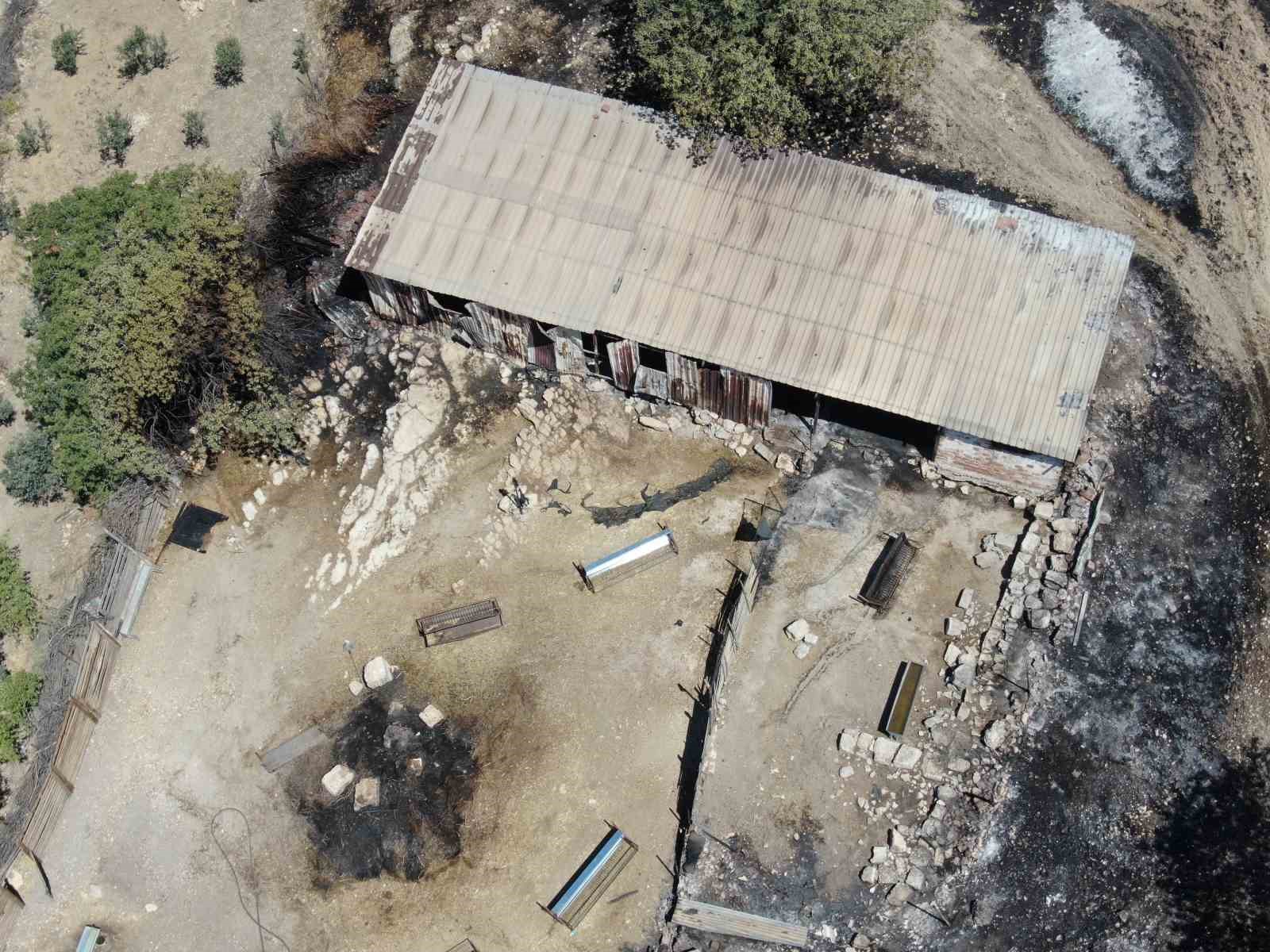 Yangının hasarı havadan görüntülendi

