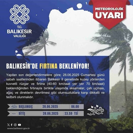Meteoroloji’den Balıkesir’e fırtına uyarısı