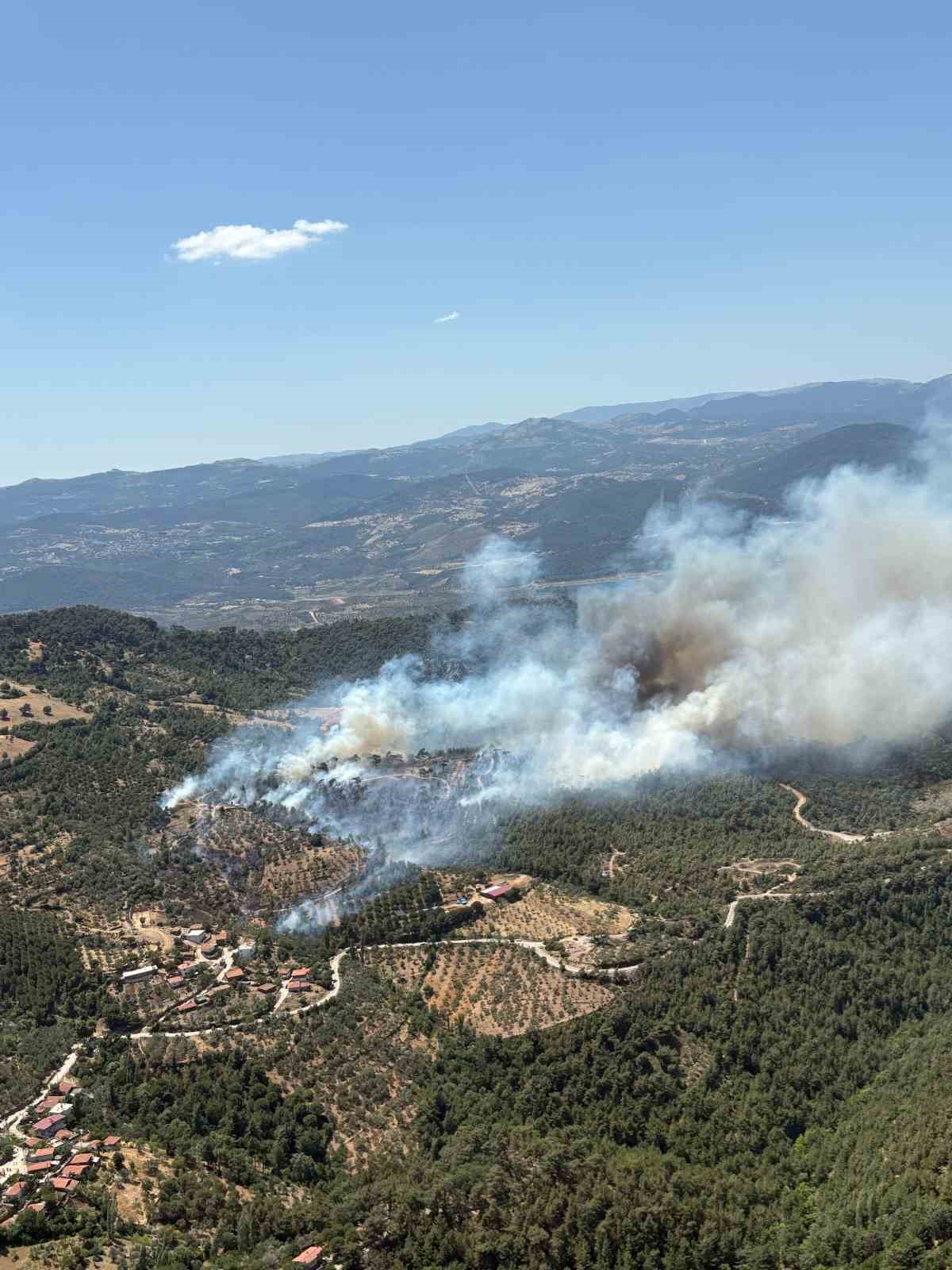 Balıkesir’de araziden ormana sıçrayan yangına müdahale sürüyor