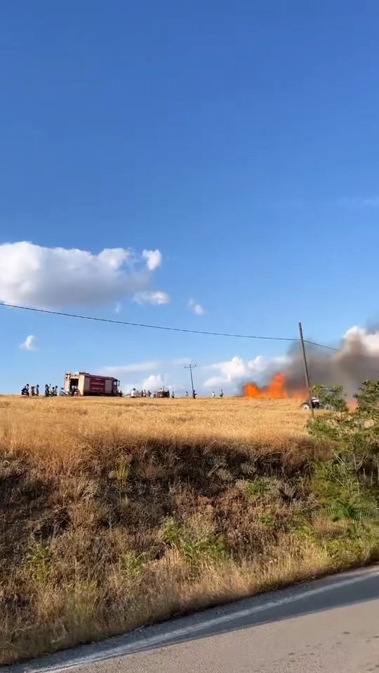 Bursa&rsquo;da buğday tarlası alev alev yandı

