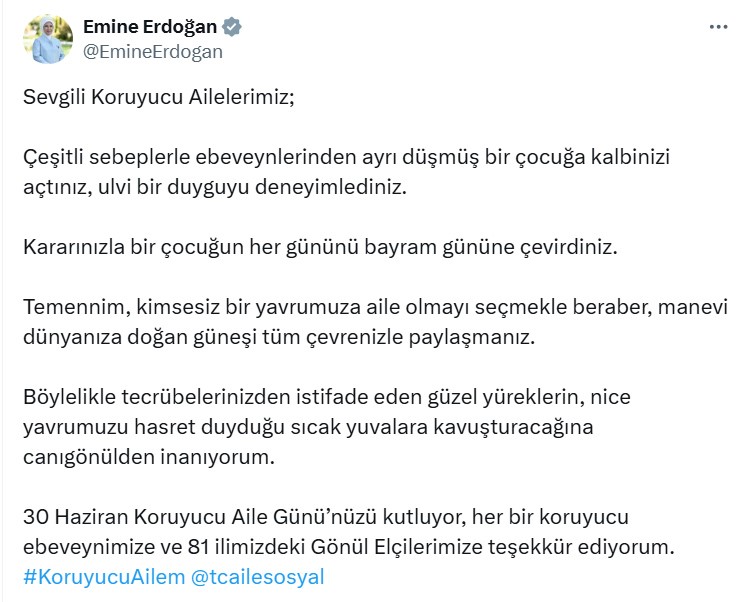 Emine Erdoğan Koruyucu Aile Günü’nü kutladı