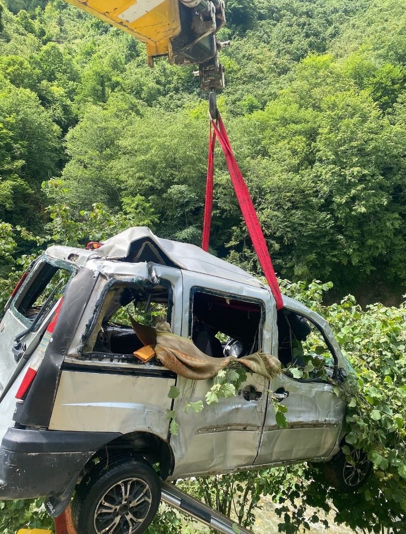 Giresun’da hafif ticari araç dereye uçtu