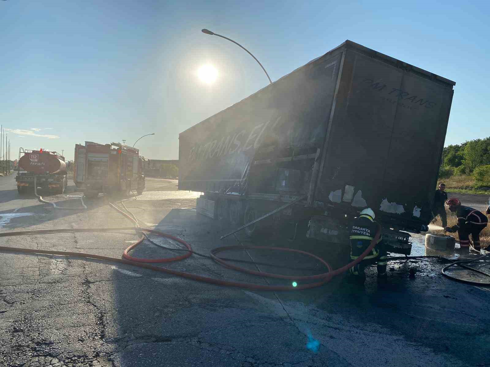 Polonya’ya giden tel yüklü tırın dorsesi Anadolu Otoyolu’nda alev alev yandı