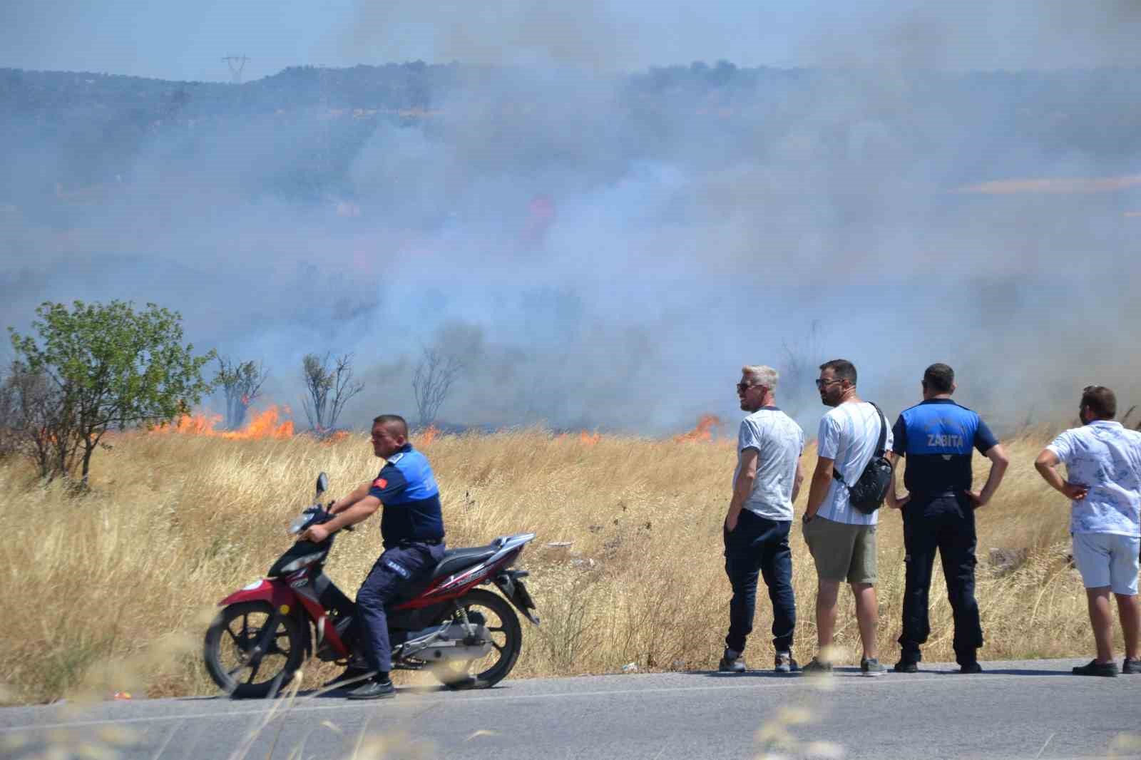 Ayvalık&rsquo;ta &ccedil;ıkan arazi yangını b&ouml;lgedeki iş yerlerini tehdit etti
