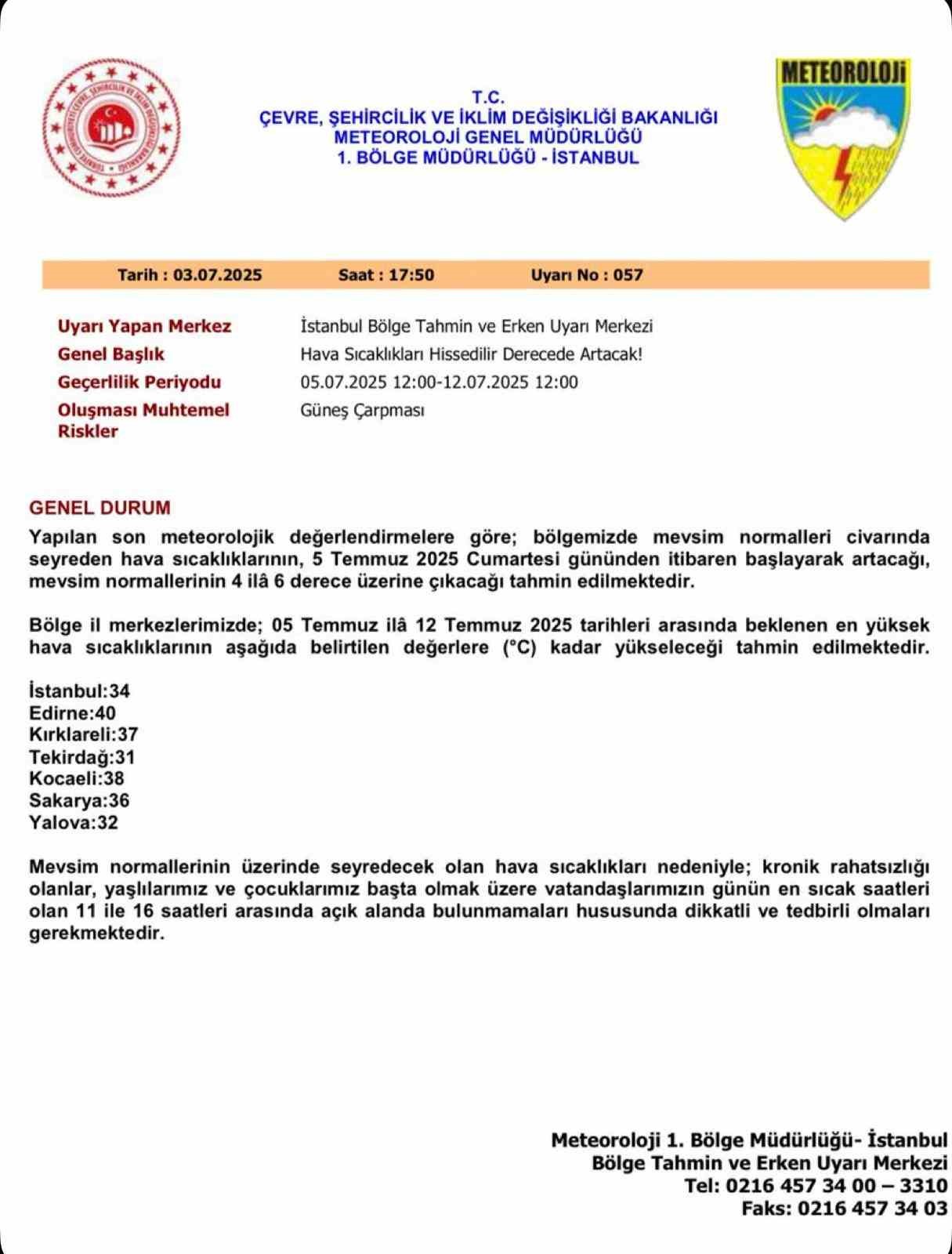 Valilik hava sıcaklıları hususunda uyardı: Sıcaklık yarından itibaren 4-6 derece artacak
