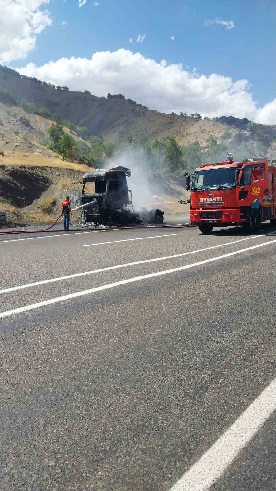 Bing&ouml;l&rsquo;de seyir halindeki tır alevlere teslim oldu
