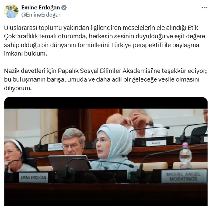 Emine Erdoğan’dan "Kardeşlik Temelli Ekonomi: Etik Çok Taraflılık" konferansına ilişkin paylaşım