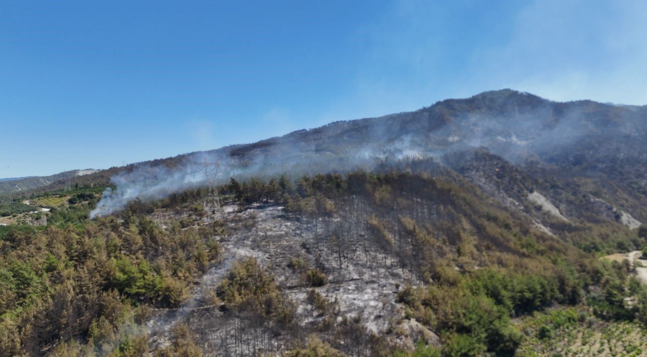 Hatay&rsquo;da orman yangının etkili olduğu b&ouml;lge havadan g&ouml;r&uuml;nt&uuml;lendi
