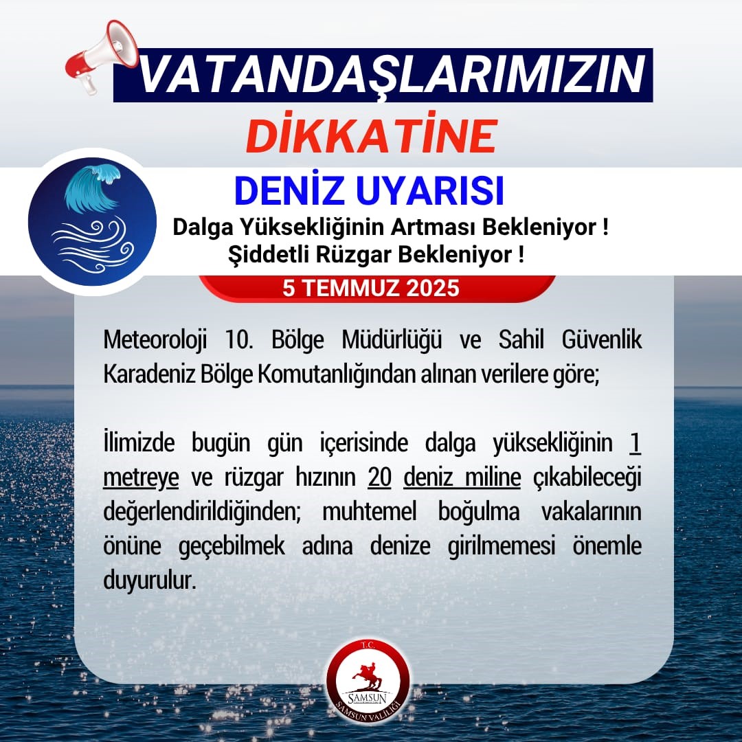 Samsun Valiliği&rsquo;nden &rsquo;denize girilmemesi&rsquo; uyarısı
