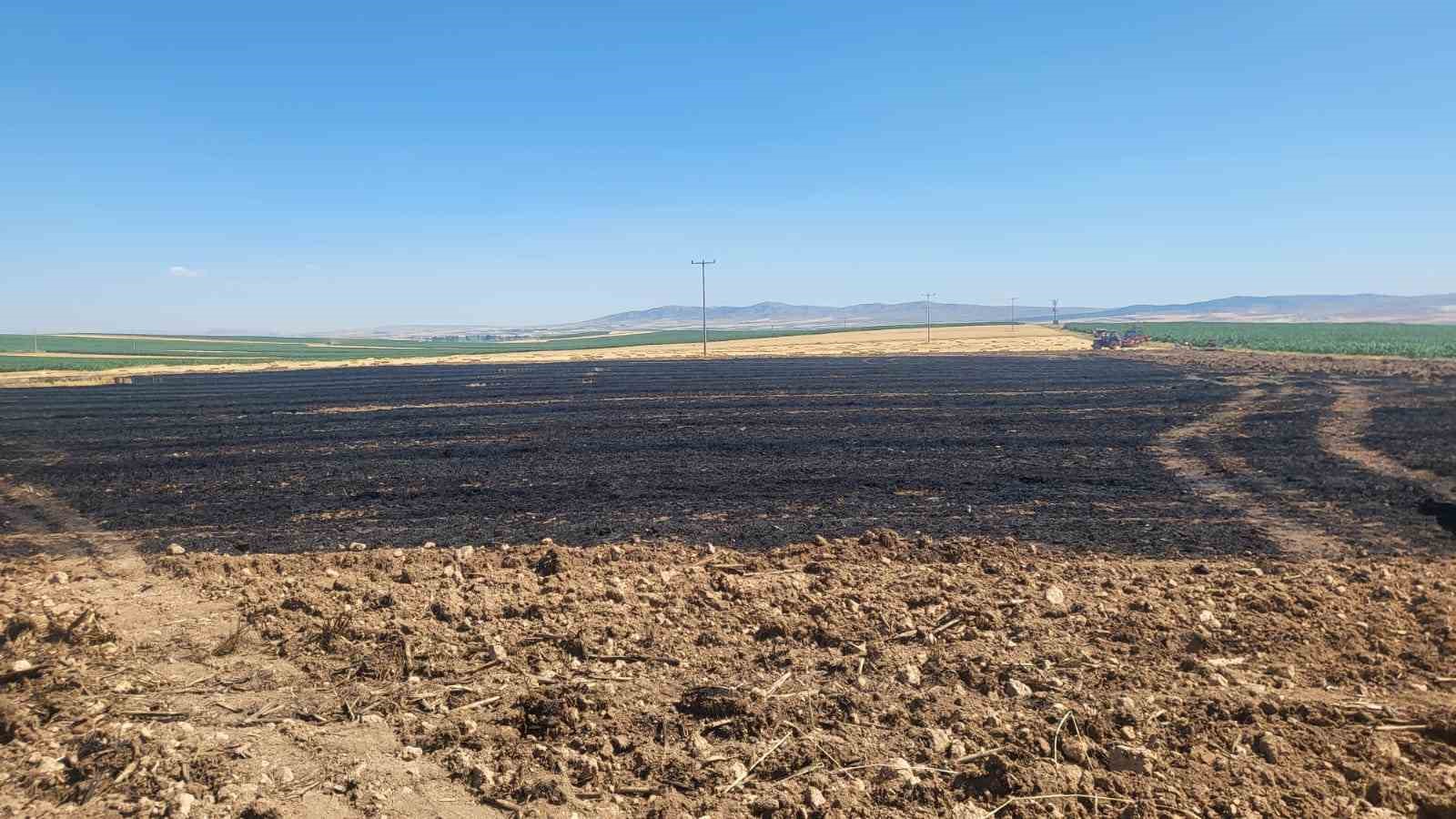 40 dönümlük buğday tarlasında korkutan yangın