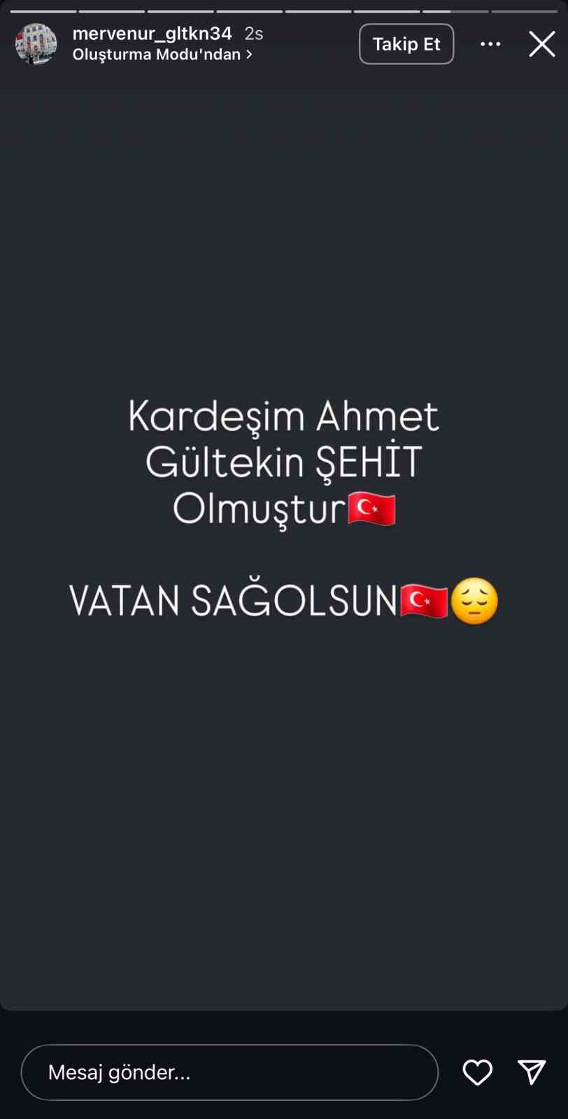 Piyade S&ouml;zleşmeli Er Ahmet G&uuml;ltekin&rsquo;in şehadet haberi ailesine verildi
