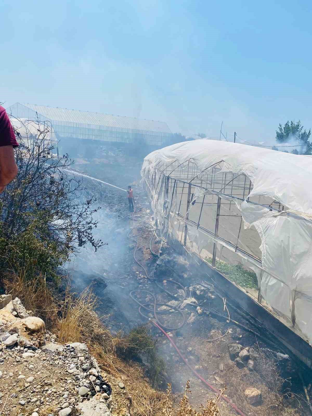 Serik&rsquo;te &ccedil;alılıklarda başlayan yangın 2 seraya zarar verdi
