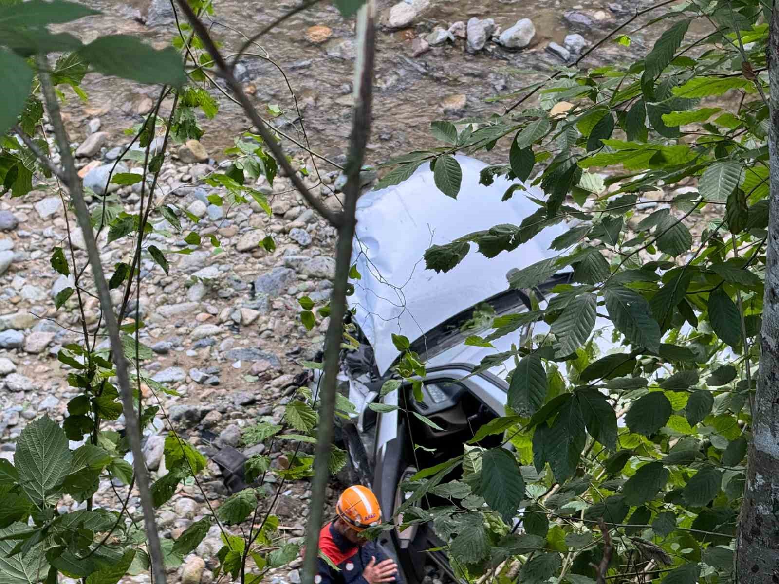 Rize&rsquo;de kontrolden &ccedil;ıkan hafif ticari ara&ccedil; dereye u&ccedil;tu
