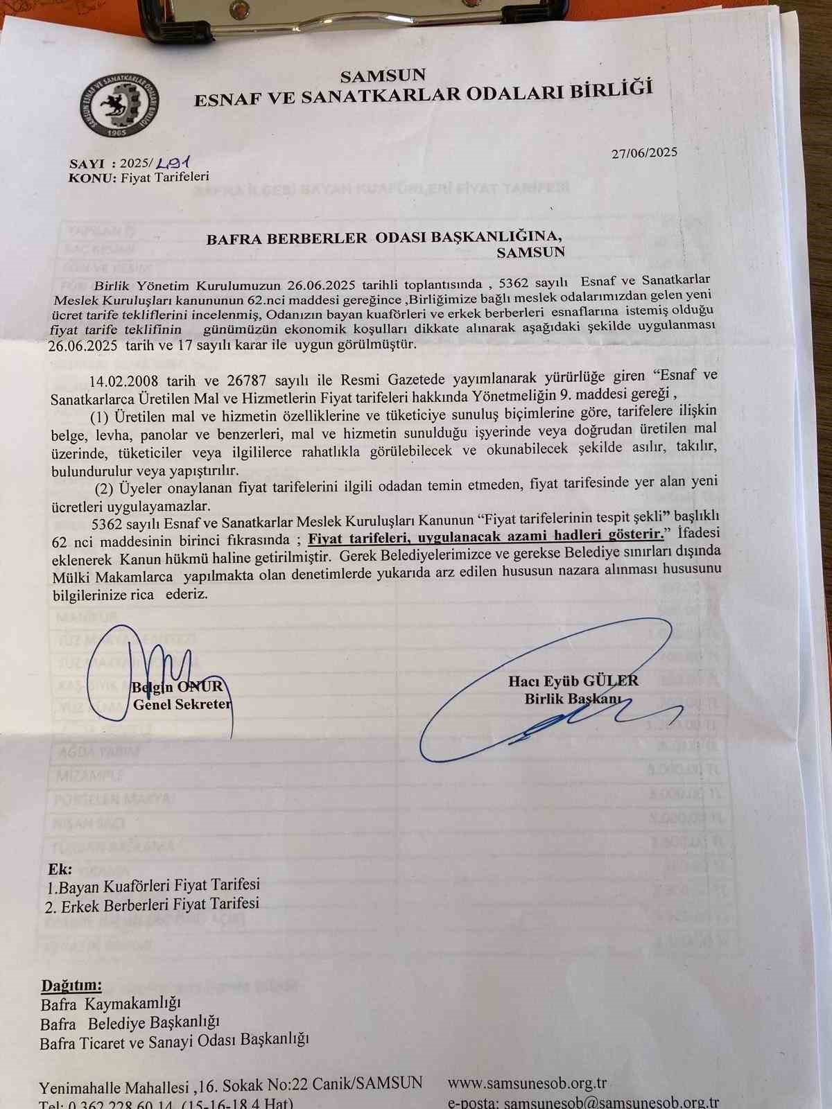 Bafra&rsquo;da berber ve kuaf&ouml;rlere zam: Ense tıraşı 150 lira
