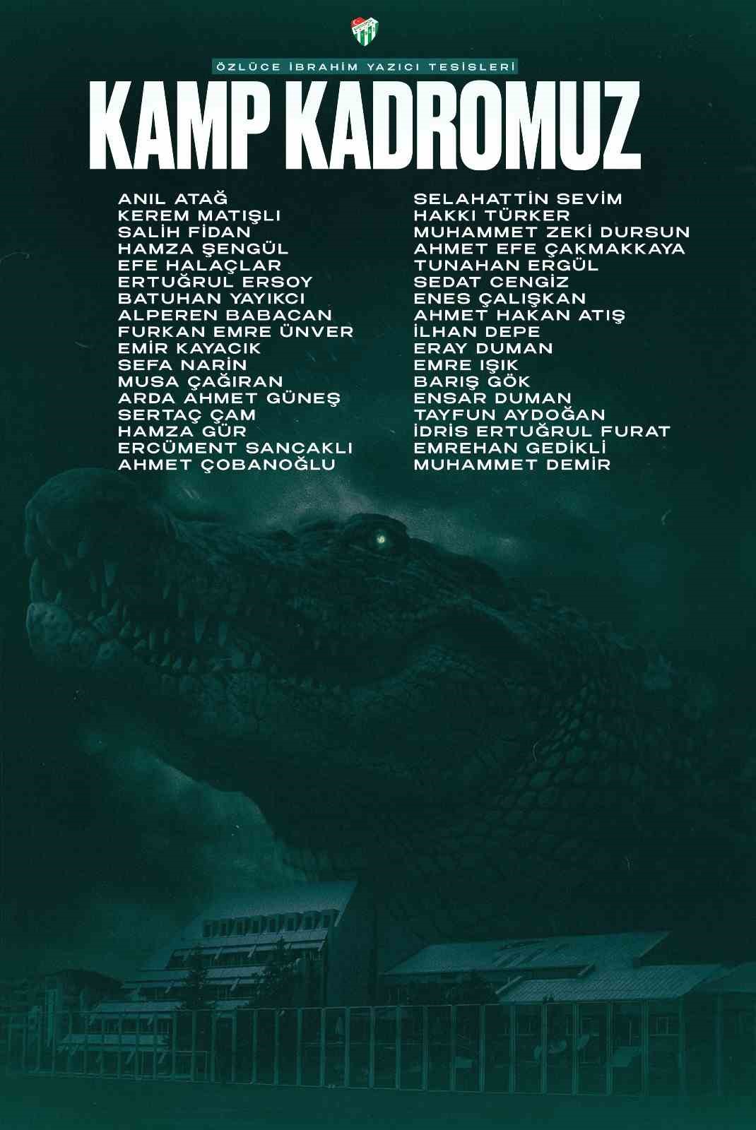 Bursaspor’un kamp kadrosu belli oldu