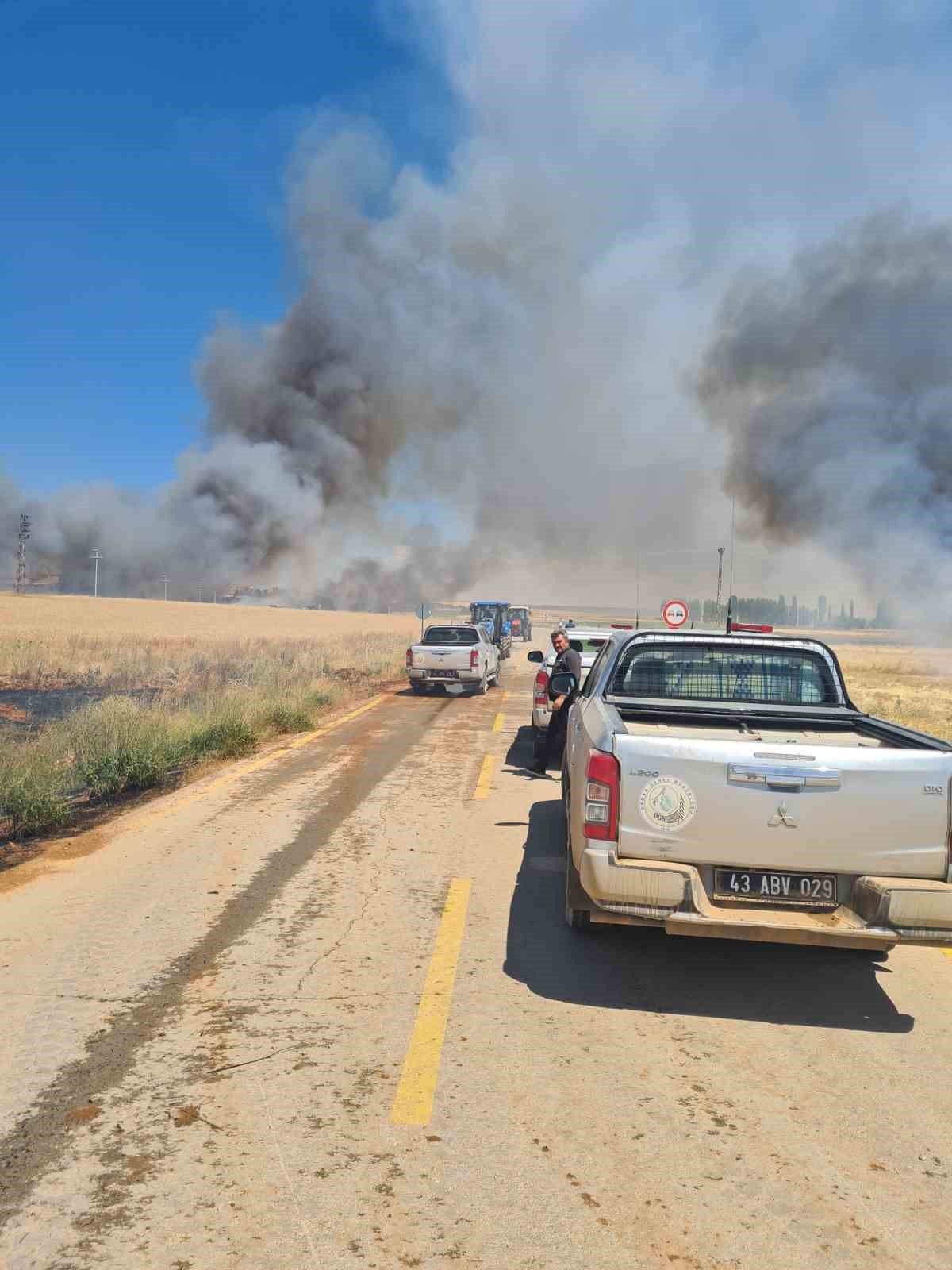 K&uuml;tahya&rsquo;daki tarla yangınında yaklaşık 800 dekarlık hububat ekili alan k&uuml;l oldu

