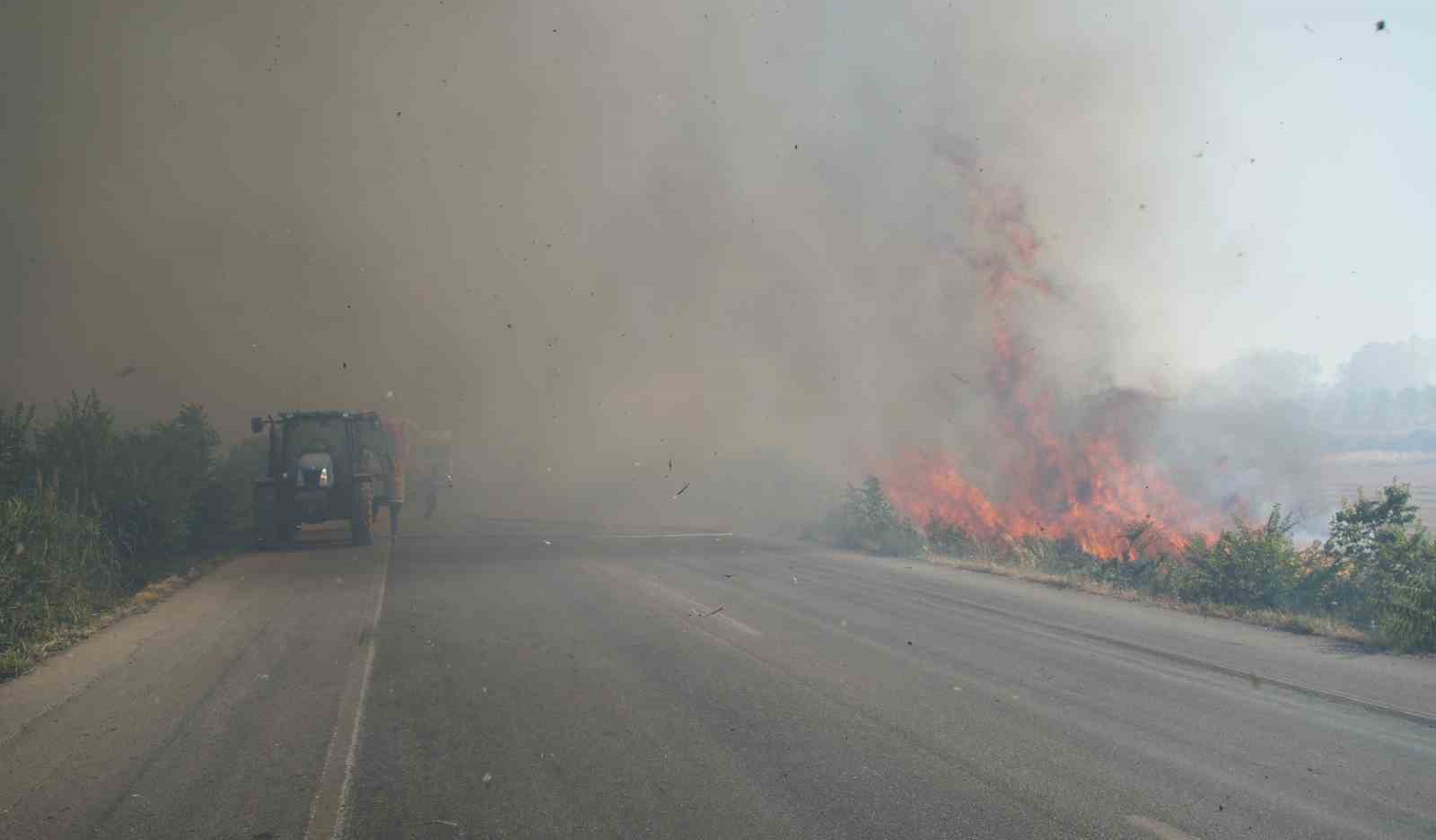 Devasa alevler uluslararası yolu trafiğe kapattı
