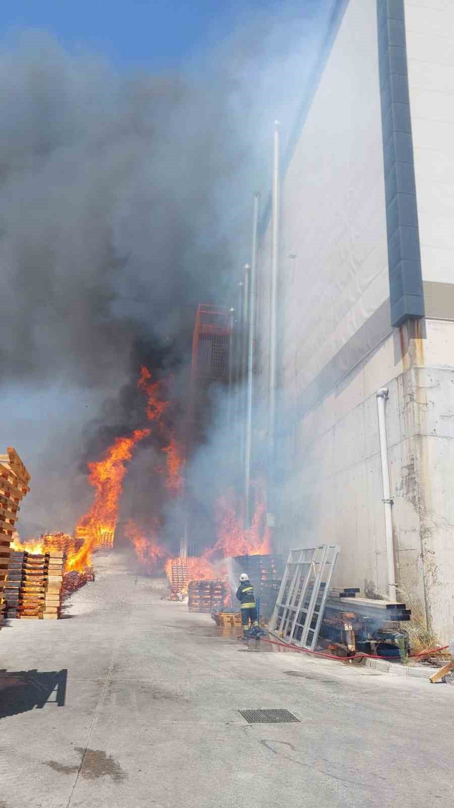 Palet yangını fabrikaya sı&ccedil;radı: 4 iş&ccedil;i dumandan etkilendi
