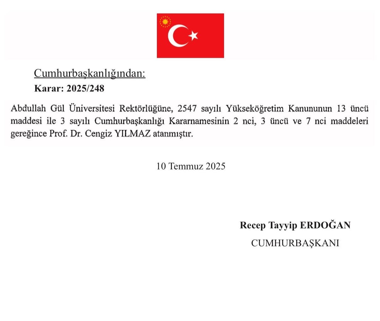 Cengiz Yılmaz, AGÜ Rektörlüğü’ne yeniden atandı